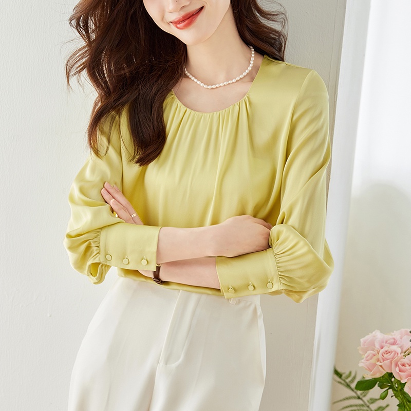 Áo nữ MULTIPLICATION lụa satin mulberry cao cấp tay dài phong cách mới mùa xuân 2023