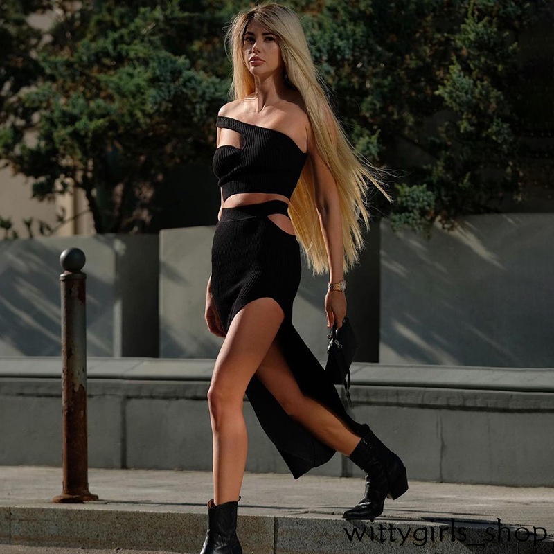 Wittygirls-bộ Váy Nửa Trái Tim Một Bên Vai Màu Trơn Mùa Hè Mới Cho Nữ