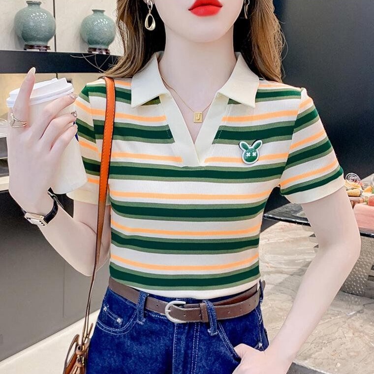 Áo Sơ Mi Polo Tay Ngắn Kẻ Sọc Thời Trang Mùa Hè Hàn Quốc 2023 Mới