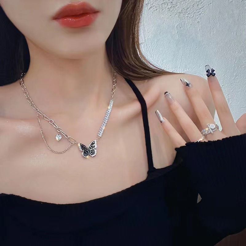 Vòng cổ Hình Bướm Đen Đính Đá Zircon Thời Trang Cho Nữ
