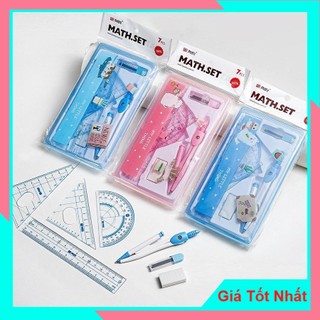 Bộ compa thước kẻ 7 chi tiết dụng cụ toán học - bộ compa eke học sinh- ms80255