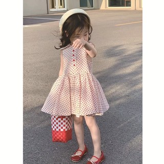 Đầm Hàn Quốc cổ búp bê họa tiết chấm bi xinh xắn thời trang hè cho bé gái
