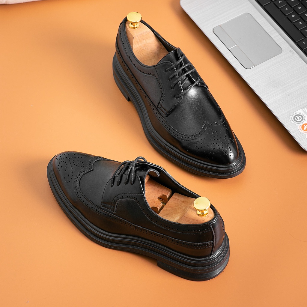 Giày Tây Oxford Nam Da Bò Nhập Khẩu Phiên Bản Đen Lì Và Đen Bóng