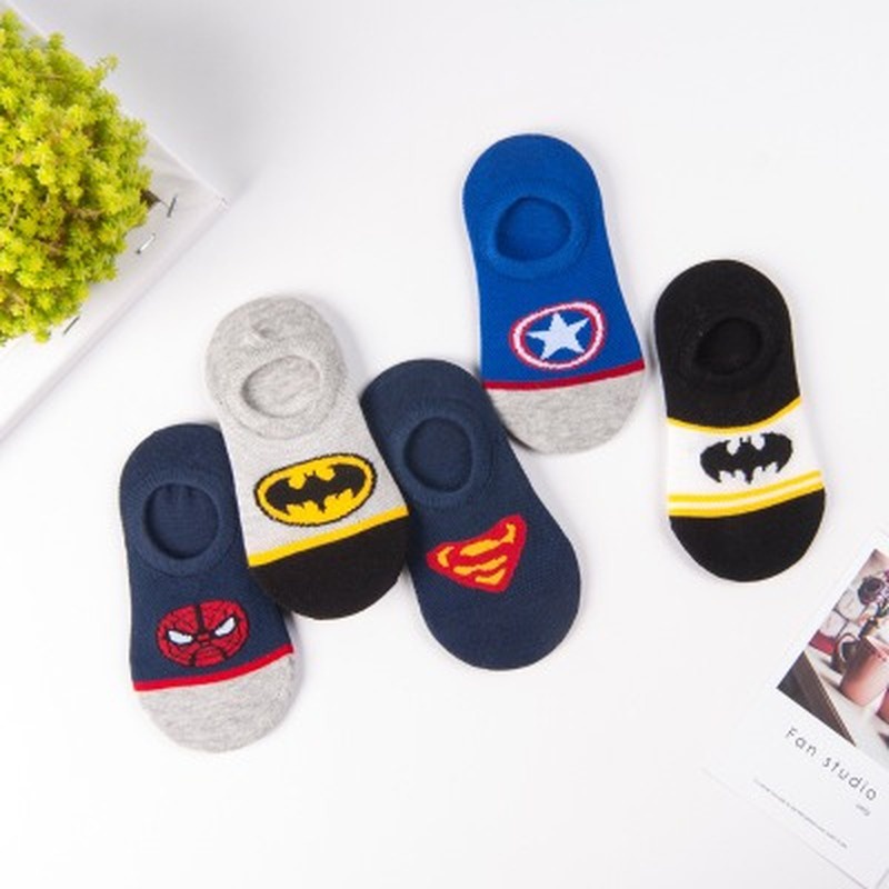 Set 5 Đôi Tất Cotton Mỏng Thoáng Khí In Hình Marvel / Người Sắt / Superman / Frozen 2 Cho Bé