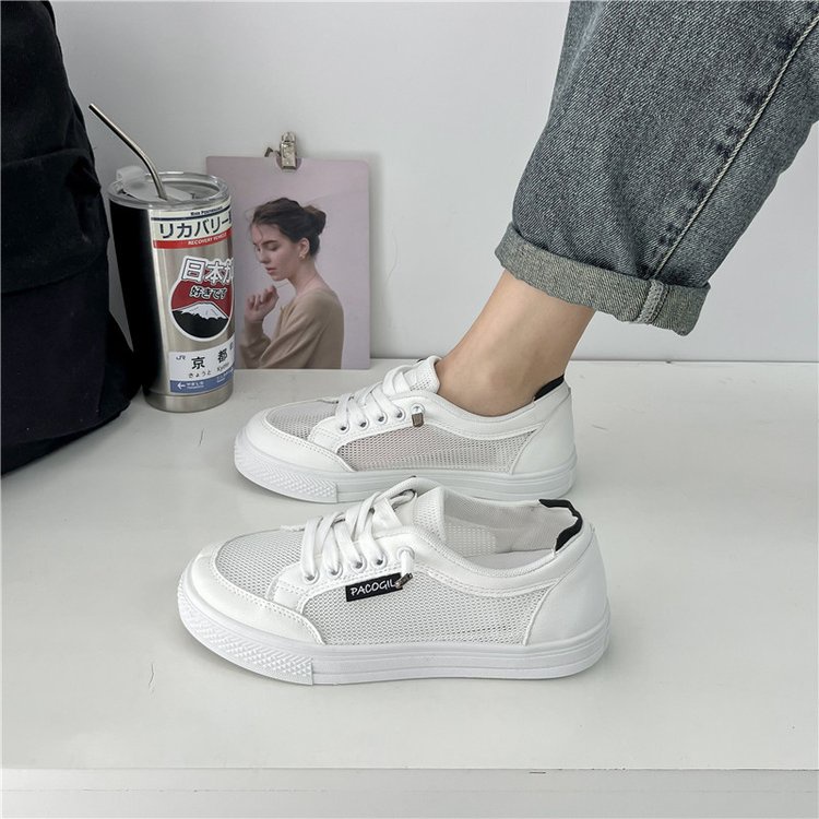 Giày Thể Thao Cao Su Đế Bằng Phối Ren Lưới Màu Trơn 3-5cm