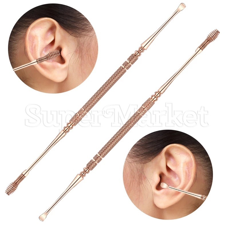 Set 2 Dụng Cụ Lấy Ráy Tai Hai Đầu Bằng Thép Không Gỉ Thiết Kế Dạng Xoắn Ốc Tiện Dụng