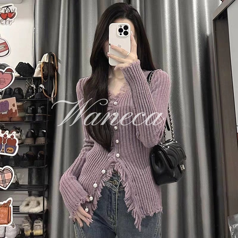 Waneca Áo Khoác cardigan Dệt Kim Cài Một Hàng Nút Thời Trang Mới Cho Nữ