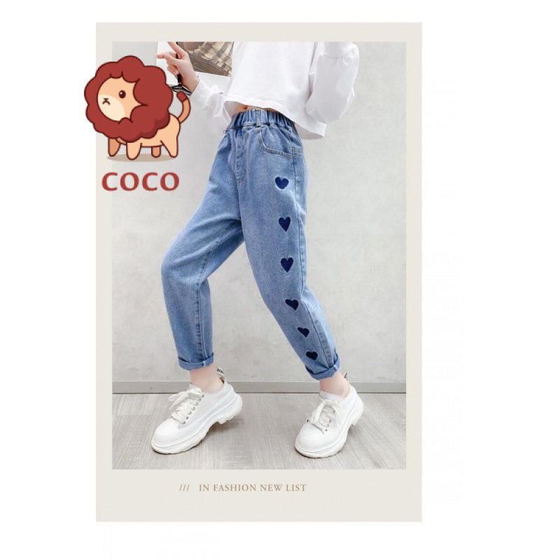 Quần Jean Dài Dáng Rộng Cỡ Lớn Phong Cách Phương Tây Thời Trang Xuân Thu Xinh Xắn Cho Bé Gái