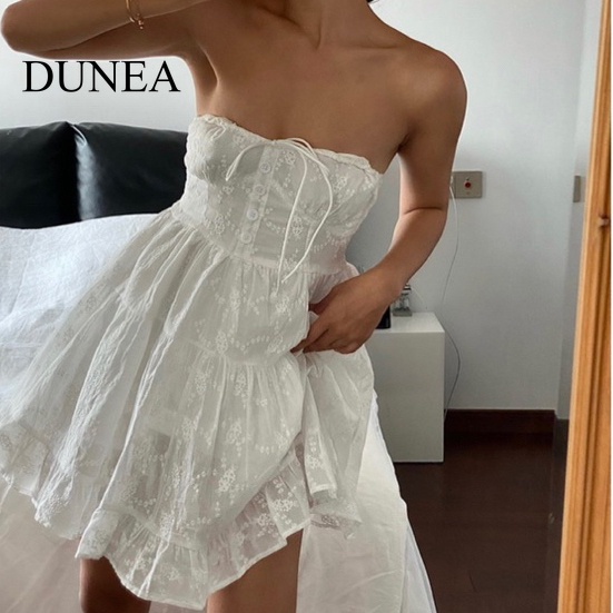 DUNEA Đầm Chữ A Phối Ren Hở Vai Ngọt Ngào Thời Trang Mùa Hè