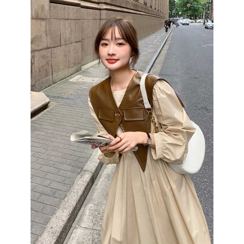 Set Đầm Nữ Tay Dài Kiểu Dáng retro Kèm Khăn Choàng Thời Trang Quyến Rũ