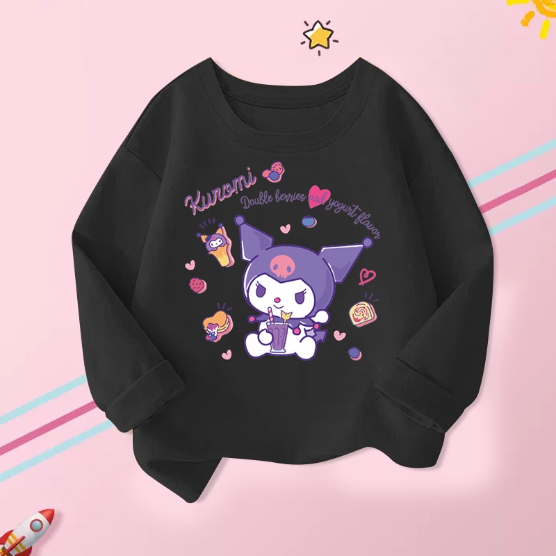 Áo Thun Tay Dài In Hình Kuromi Dễ Thương Cho Bé Gái