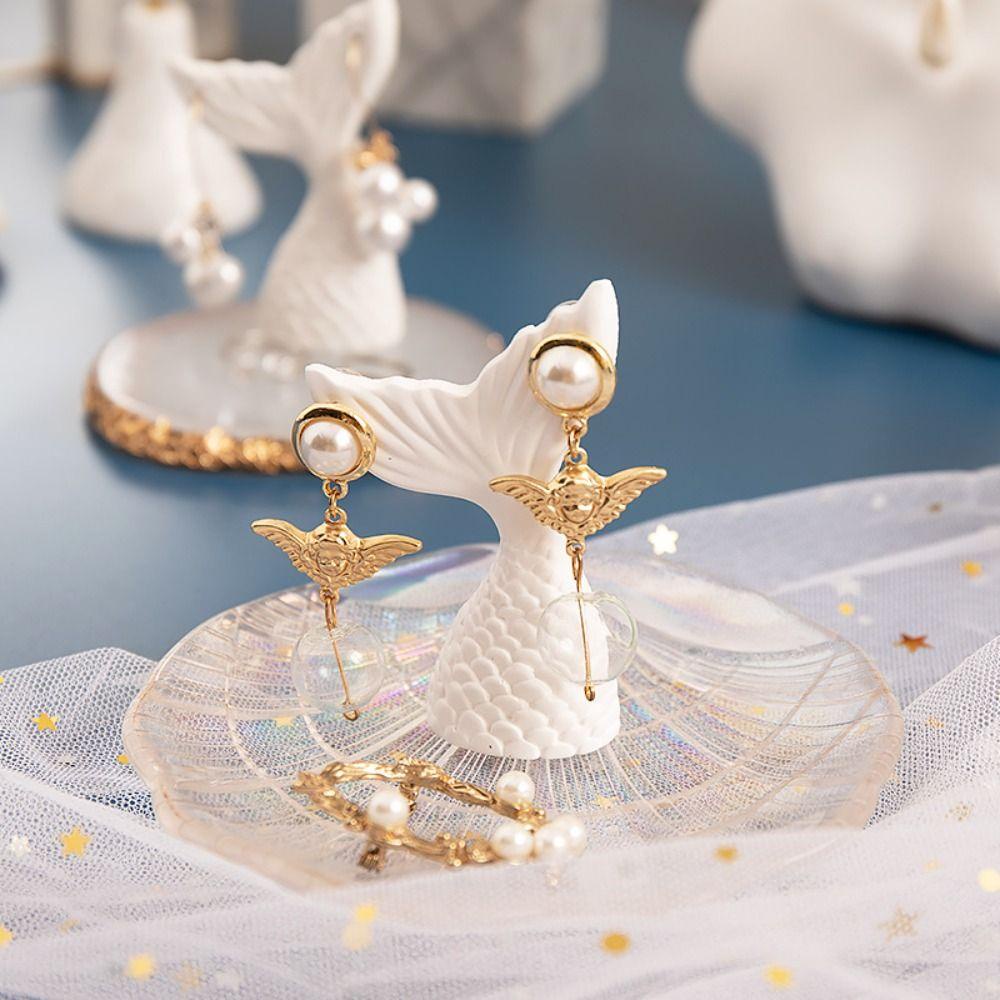 Giá trưng bày đồ trang sức đuôi cá HEALMEYOU, giá đỡ bông tai bằng thạch cao trắng, giá đỡ chuyên dụng trong cửa hàng tinh tế trang trí nhà theo phong cách hàn quốc