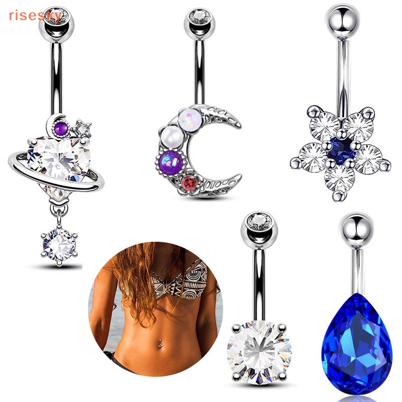 Khuyên Rốn Đính Đá Zircon Hình Hoa / Mặt Trăng Thời Trang Cho Nữ