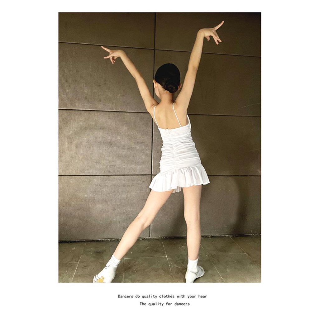 Trang phục khiêu vũ latin mùa hè phong cách mới dành cho trẻ em bộ đồ tập nữ trang trí bướm one-piece màu trắng đơn giản