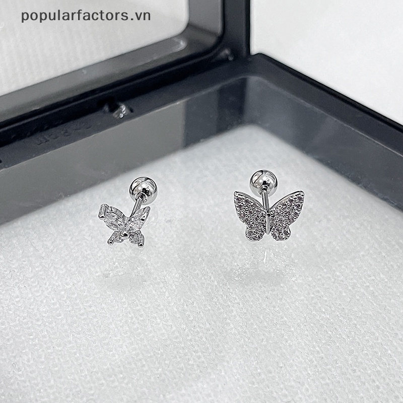 1 Khuyên Tai Xoắn Ốc Hình Bướm Đính Đá Zircon Tinh Tế Cho Nữ