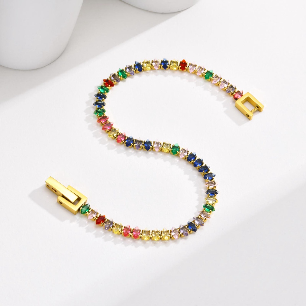 Vòng Tay Mạ Vàng 18K Đính Đá Zircon Nhiều Màu Bằng Thép Không Gỉ Thời Trang Cho Nữ