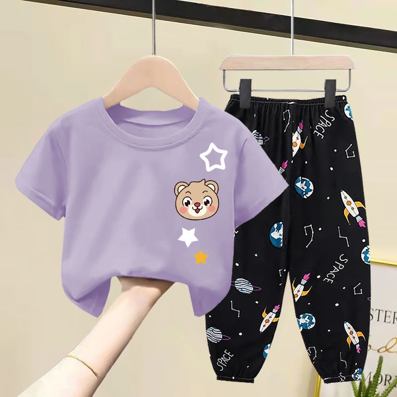 Set Áo Thun Tay Ngắn Và Quần Dài Phong Cách Hàn Quốc Cho Bé