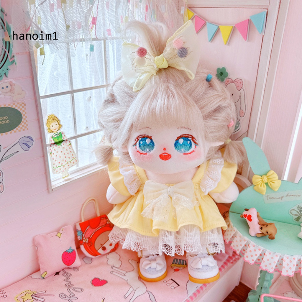 Ys2 1 bộ 20cm quần áo búp bê dễ thương nơ ren hem màu rắn phong cách ngọt ngào hai-piece set dressing-up bông có thể đeo được búp bê nhồi bông công chúa váy cài tóc giả vờ trò chơi
