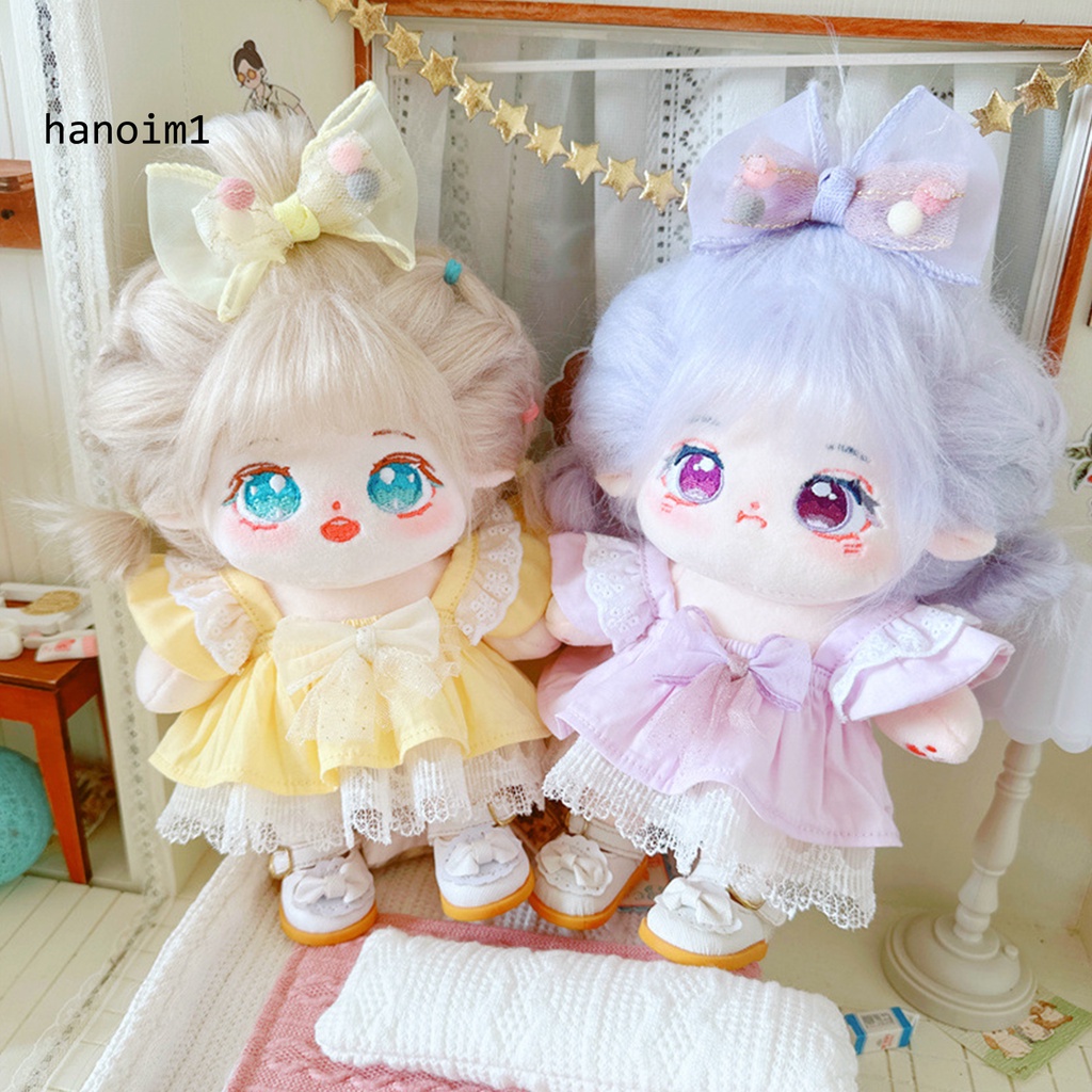 Ys2 1 bộ 20cm quần áo búp bê dễ thương nơ ren hem màu rắn phong cách ngọt ngào hai-piece set dressing-up bông có thể đeo được búp bê nhồi bông công chúa váy cài tóc giả vờ trò chơi