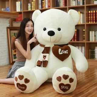 Gấu nhồi bông Teddy quàng khăn trái tim chữ Love Siêu To 120cm