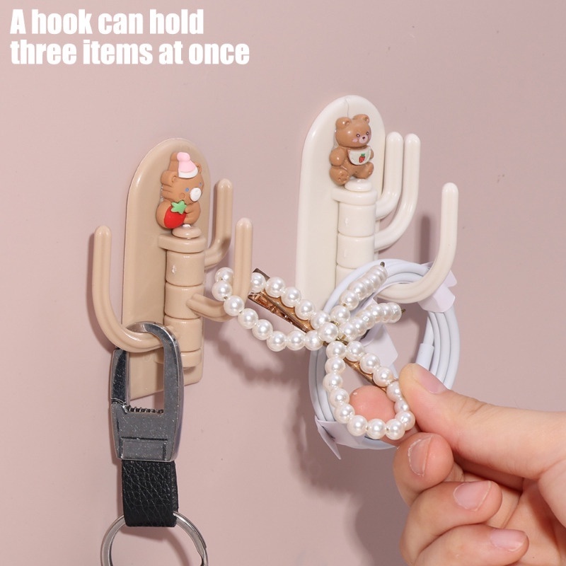 Cartoon animal pattern stroage triple hook / waterproof bathroom hanging rack / cute self-adhesive storage rack for jewelry & keys / kitchen organizer holder / multi-function hanger