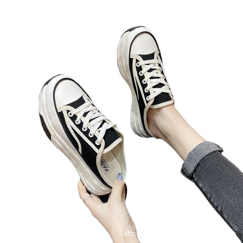 Giày thể thao ít gót, dép cao gót đế dày, phụ nữ đi dép vải lười cho trang phục mùa hè
