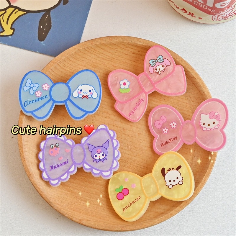 Sanrio Kuromi Cinnamoroll Giai Điệu Tóc Dễ Thương Nhựa Nơ Phong Cách Mỏ Vịt Kẹp Phụ Kiện Tóc Họa Tiết Hoạt Hình Dễ Thương Mũ Kẹp Tóc-top3C01