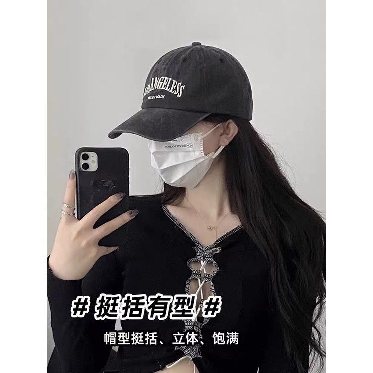 All-match retro đen xám rửa chữ thêu mũ bóng chày