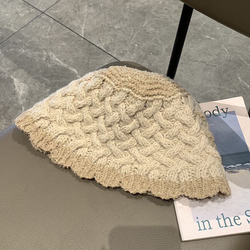 Mũ Bucket Dệt Kim Màu Sắc Tương Phản Phong Cách Hàn Quốc Thời Trang Thu Đông Cho Nữ