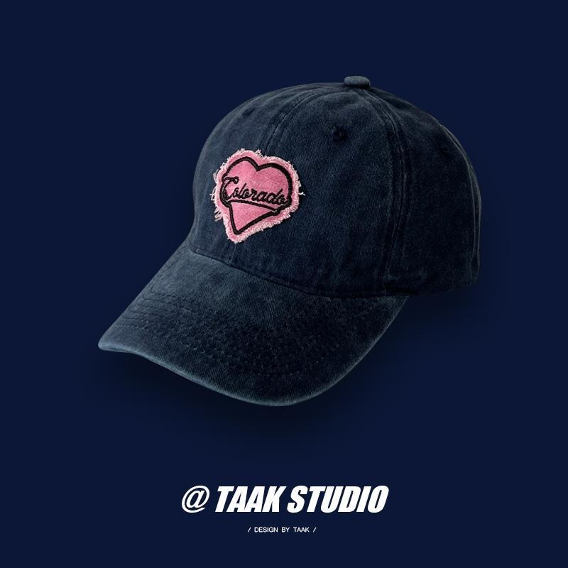 Màu hồng retro tình yêu mũ bóng chày y2k xu hướng rửa sạch mũ cũ