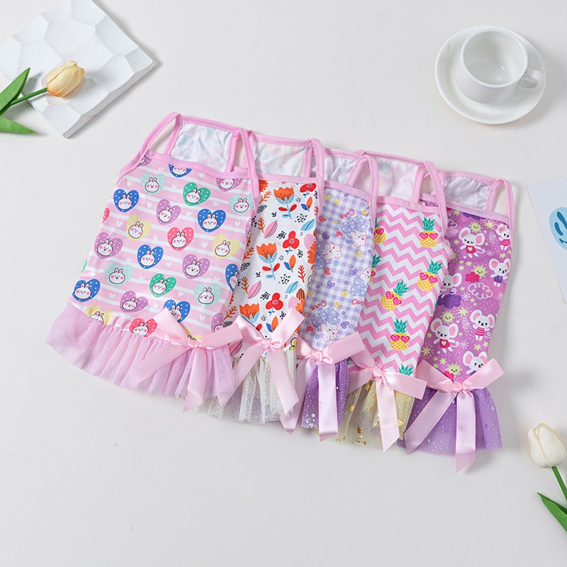 Suspender dog dress cho shih tzu nữ váy mèo dễ thương với nơ buộc quần áo cho thú cưng quần áo mùa hè cho chó con