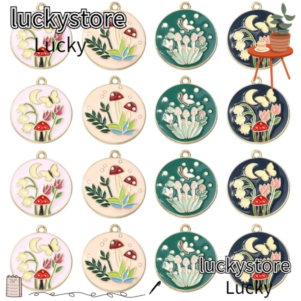 Lucky men cây nấm bùa hoa, màu hỗn hợp 25 * 28mm vòng tay mùa xuân hình tròn phẳng, bùa bướm 4 kiểu hợp kim tròn cho móc khóa