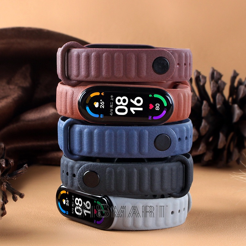 Dây đeo cho xiaomi mi band 7 6 5 nfc giả da silicone vòng đeo tay miband5 thay thế mi band 5 6 7 dây đeo thể thao