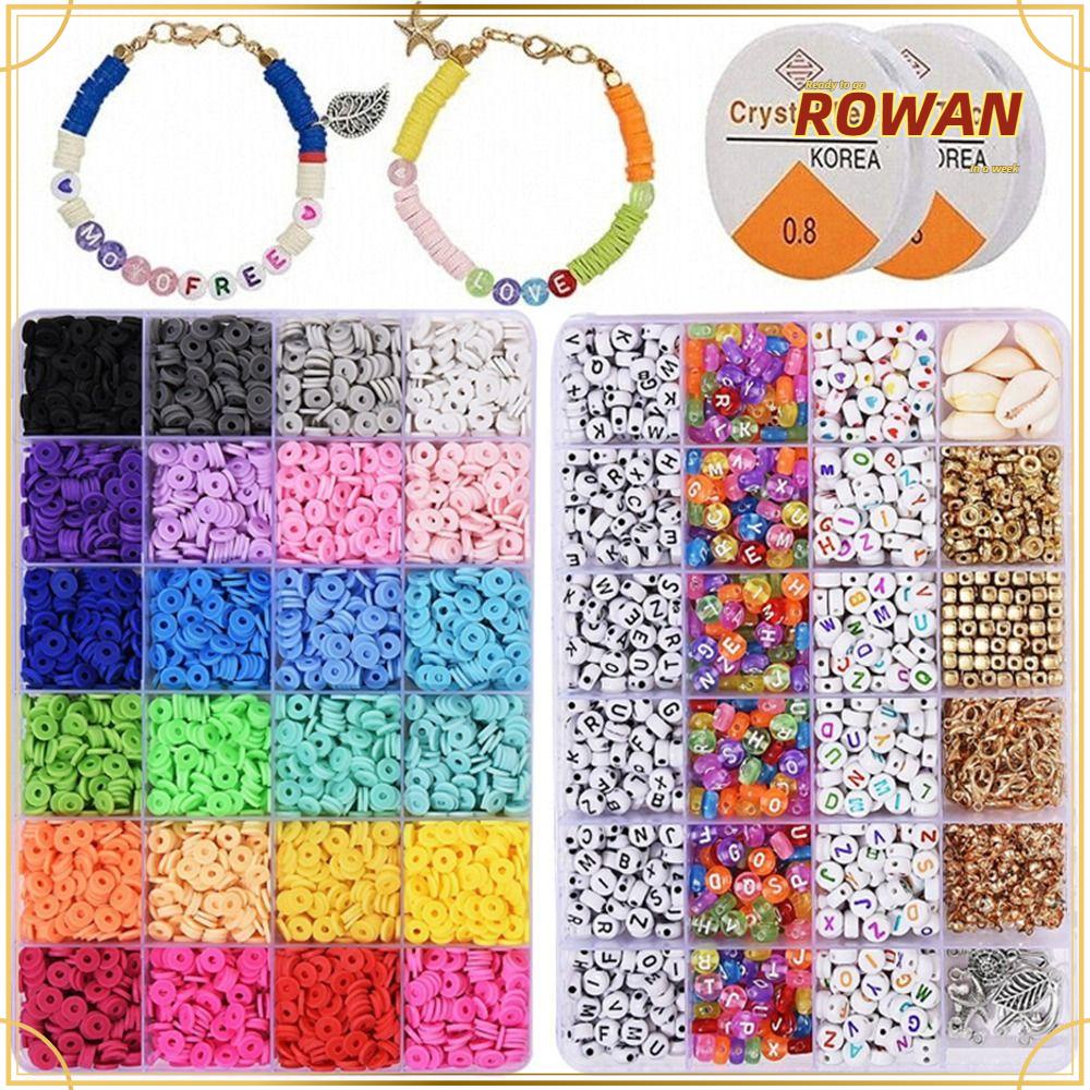 Rowans spacer beads, bộ làm đồ trang sức diy craft kit polymer clay, fashion flat round tua jump rings vòng đeo tay hạt đất sét