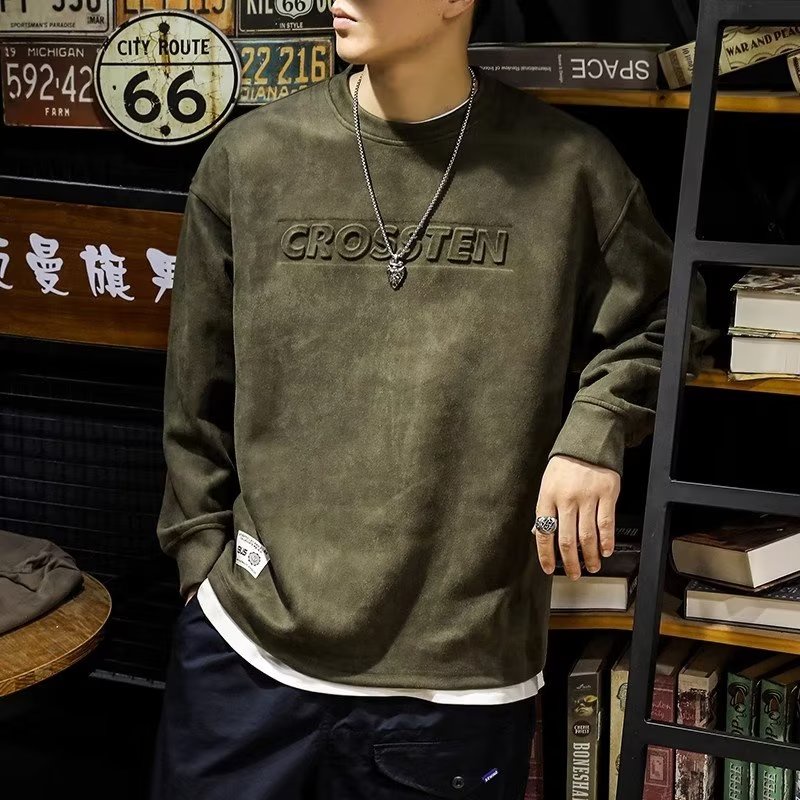 Áo Sweater Da Lộn Cổ Tròn Dáng Rộng In Hình 3D Thời Trang Mùa Thu Dành Cho Nam