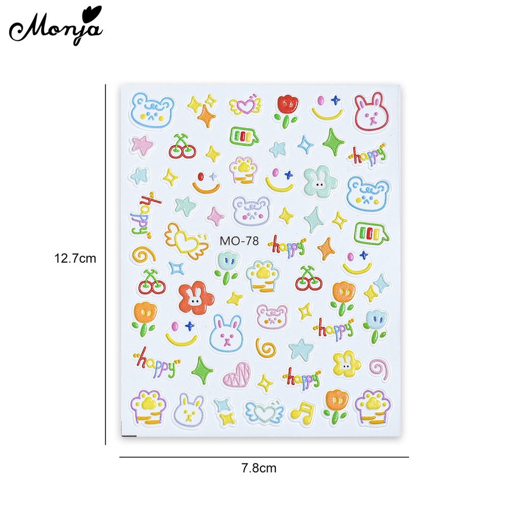 Hình dán móng dopamine MONJA tự dính họa tiết hoạt hình nổi 5D 6 kiểu dáng dễ thương trang trí nghệ thuật