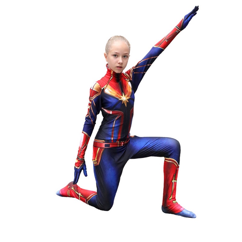 Captain marvel cosplay costume movie the avengers siêu anh hùng carol danvers cosplay bodysuit Áo liền quần halloween trang phục cho trẻ em