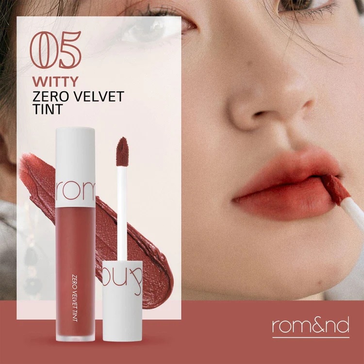 Son Kem Lì Romand Zero Velvet Tint #05 WITTY (Đỏ Gạch) mịn lì lâu trôi