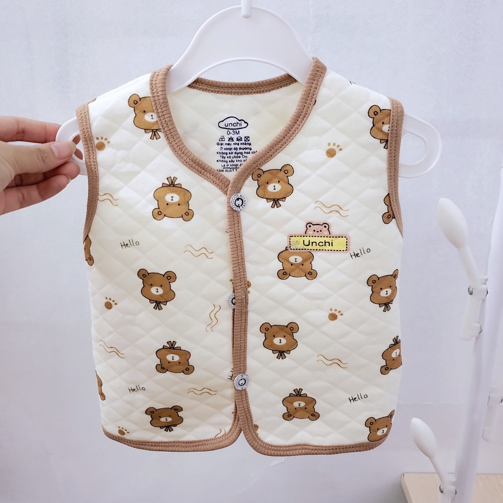 Áo gile Unchi 2023 mùa đông cúc cài thẳng vải nỉ xốp dày dặn mềm mại cho bé trai bé gái 5-13kg