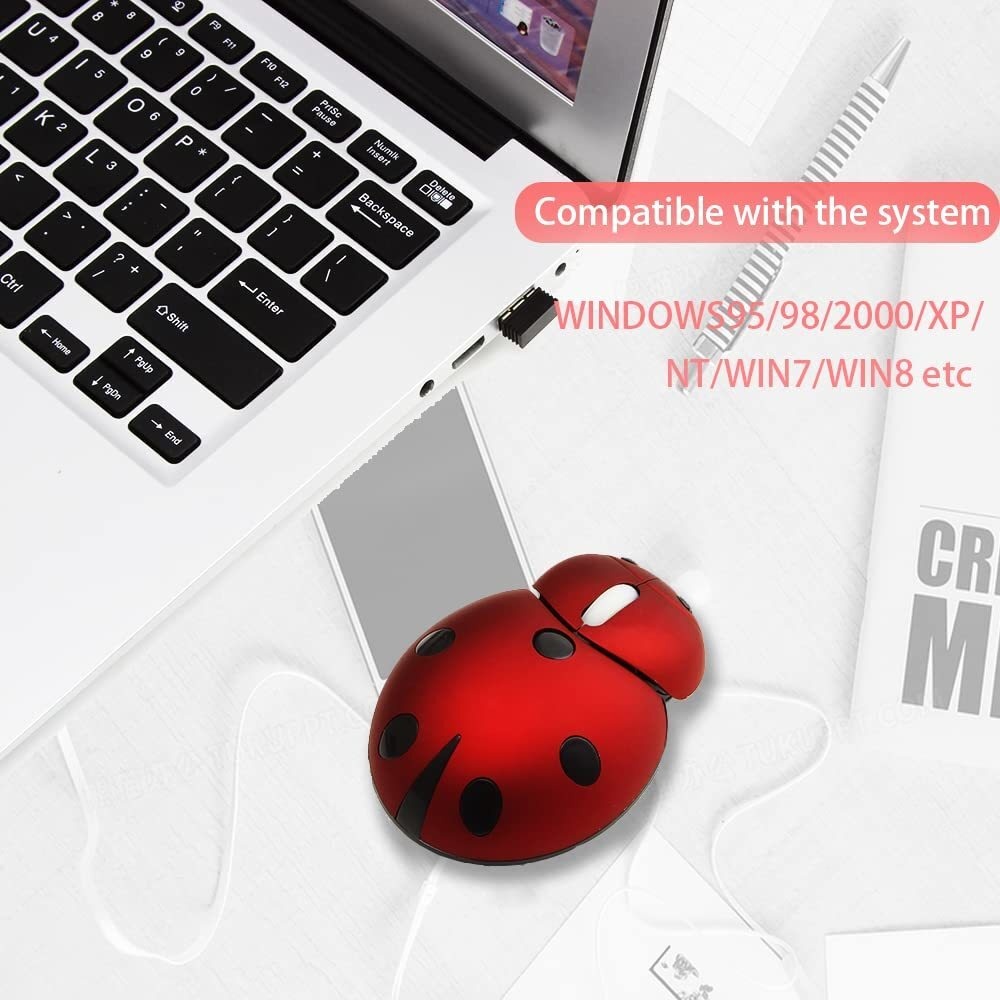 Chuột không dây 2.4g di động mini hoạt hình động vật bọ rùa hình dạng 3000dpi Chuột không dây di động với bộ thu usb cho pc mac máy tính xách tay máy tính xách tay