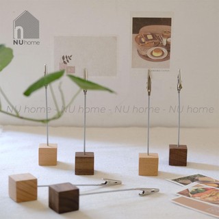 Đế gỗ kẹp ảnh polaroid, kẹp giấy note thiết kế đơn giản đẹp mắt với chân đế bằng gỗ và đầu kẹp | Gấu House