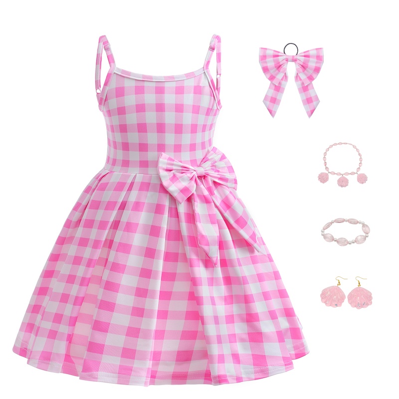 Đầm công chúa dự tiệc màu hồng Barbie cosplay Halloween làm quà tặng sinh nhật mùa hè 2023 cho bé gái 3-10 tuổi