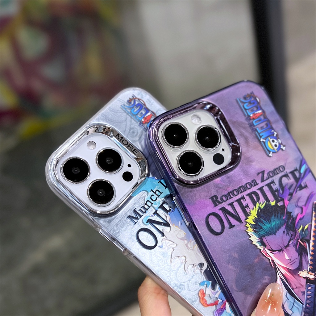 Phim hoạt hình phim hoạt hình anime one piece luffy sauron mạ khung ống kính kim loại imd vỏ điện thoại silicon thích hợp cho iphone 14 14pro 14max 13promax 12 12promax 11