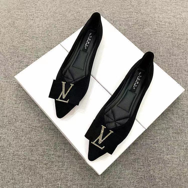 ZTAIXIELUA Giày đơn mũi nhọn nông dành cho nữ giày da lộn thời trang đế bằng màu đen