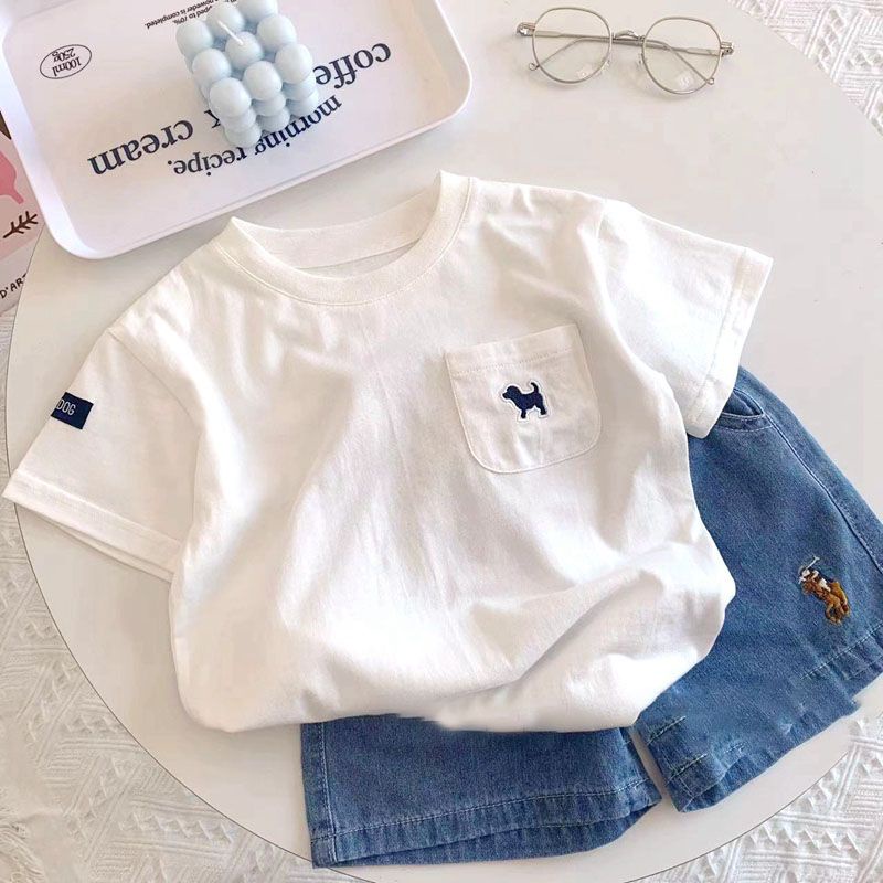 Thích hợp cho t-shirt ngắn tay cho bé trai 5-22kg, mùa hè mới dành cho trẻ em bằng vải cotton tinh khiết đa năng màu trắng nửa tay trên, baby loose casual t-shirt