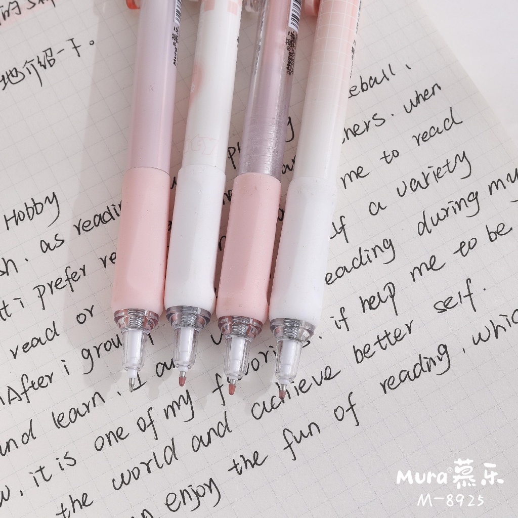 Bút Mura Gel Đen Sweet Love/ M-8925 có thanh cài, đệm tay - Tiệm Bút SHIORI