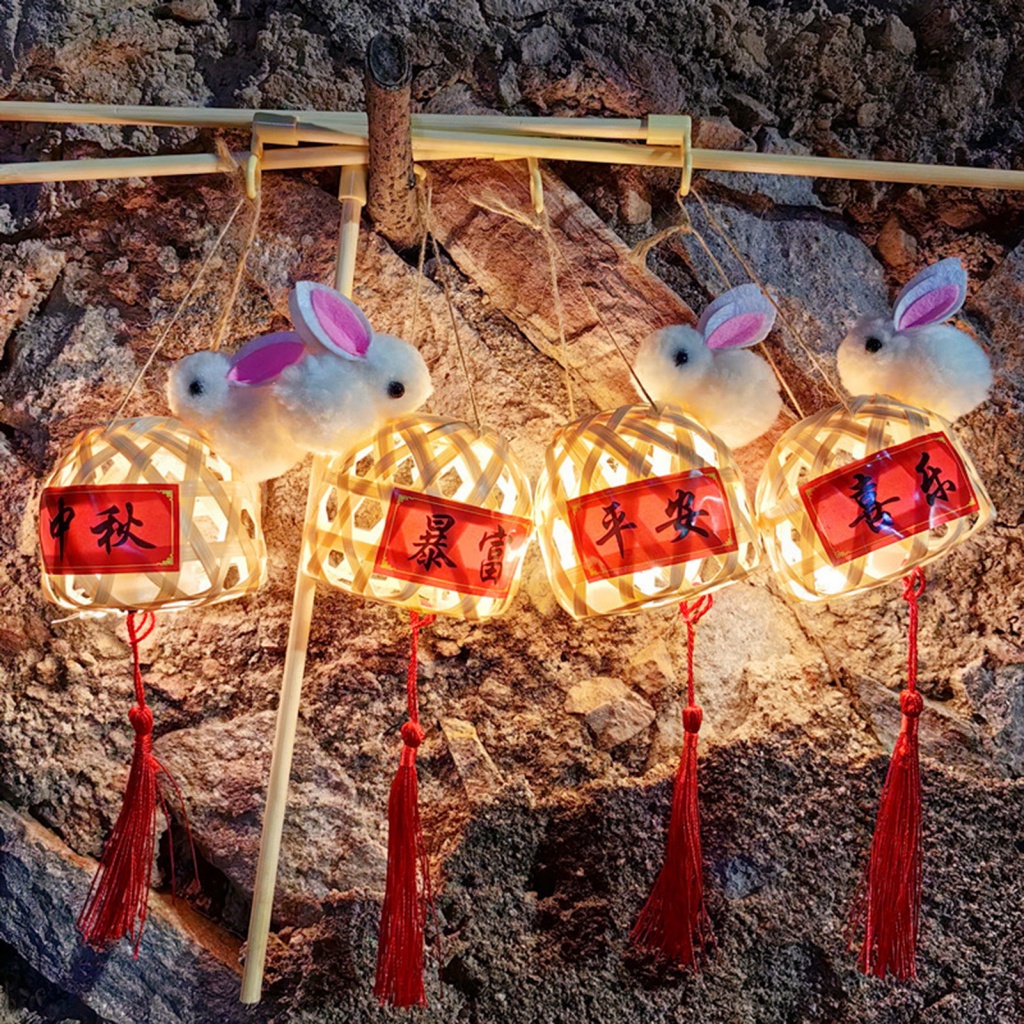 Ari lễ hội trang trí nội thất truyền thống dệt tre lễ hội mùa thu trung thu đèn lồng thỏ làm bằng tay đèn lồng tre để trang trí tiệc ngày lễ và đồ thủ công tự làm của trẻ em di động