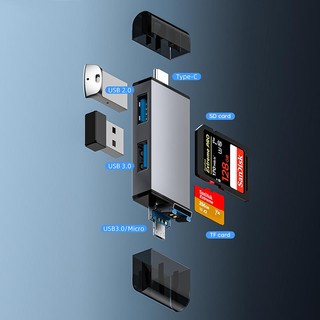 Elough 7 in 1 card reader micro usb to type c adapter usb 3.0 high-speed transfer multi-function flash drive tf sd card