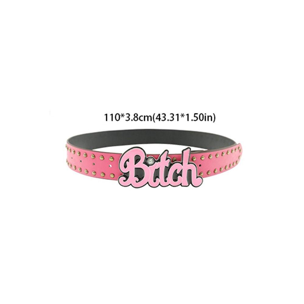 Oceanmap Thắt Lưng Da pu Màu Hồng Đính Đinh Tán Và Chữ Cá Tính Cho Nam y2k