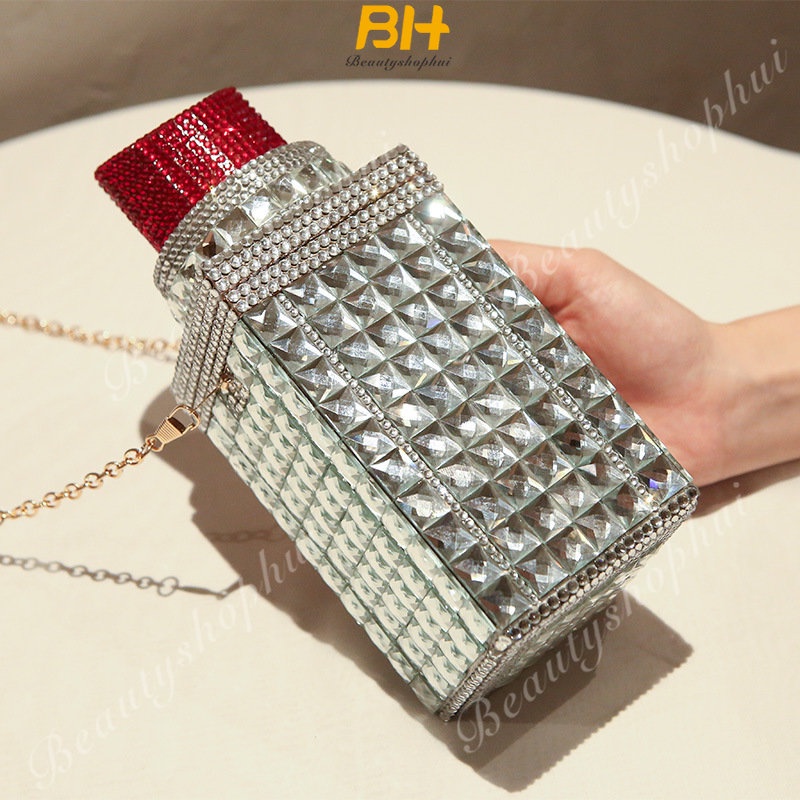 Túi Xách Đeo Vai Đính Đá Phối Dây Xích Thời Trang Sang Trọng